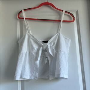 NWT J Crew White Cropped Tie Blouse Sz L Summer Beachy